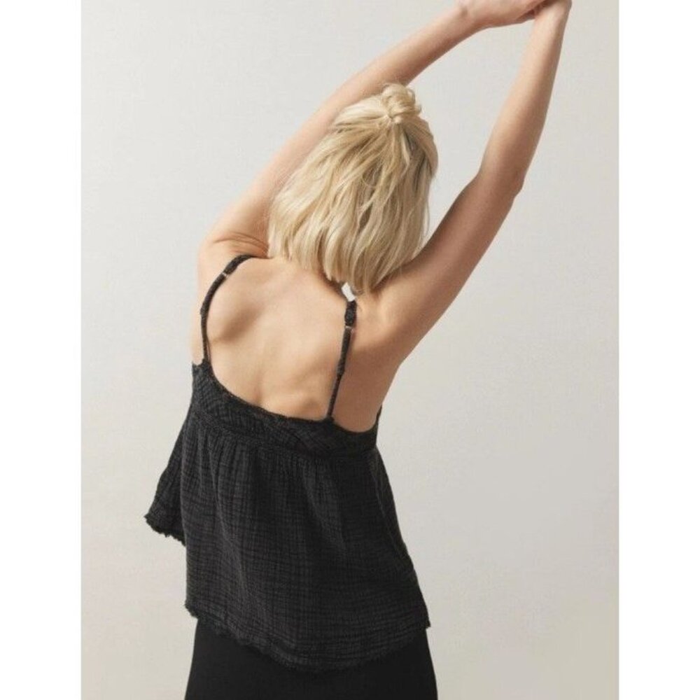 UO Out From Under Mila Gauze Flyaway Babydoll Cami Top Black Women’s Medium - Picture 14 of 14